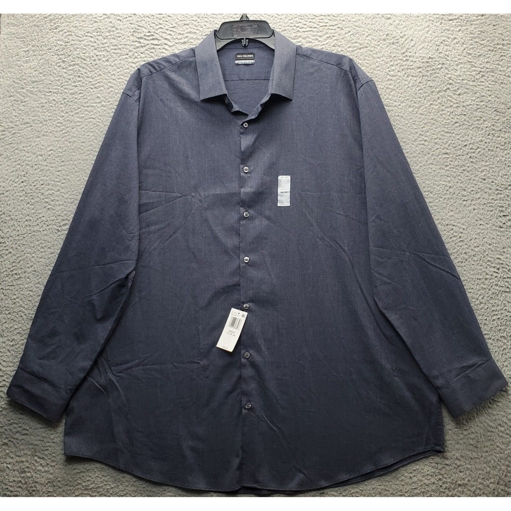Van Heusen Dress Shirt Men 19 Midnight Gray Tall Fit Comfort Performance Stretch